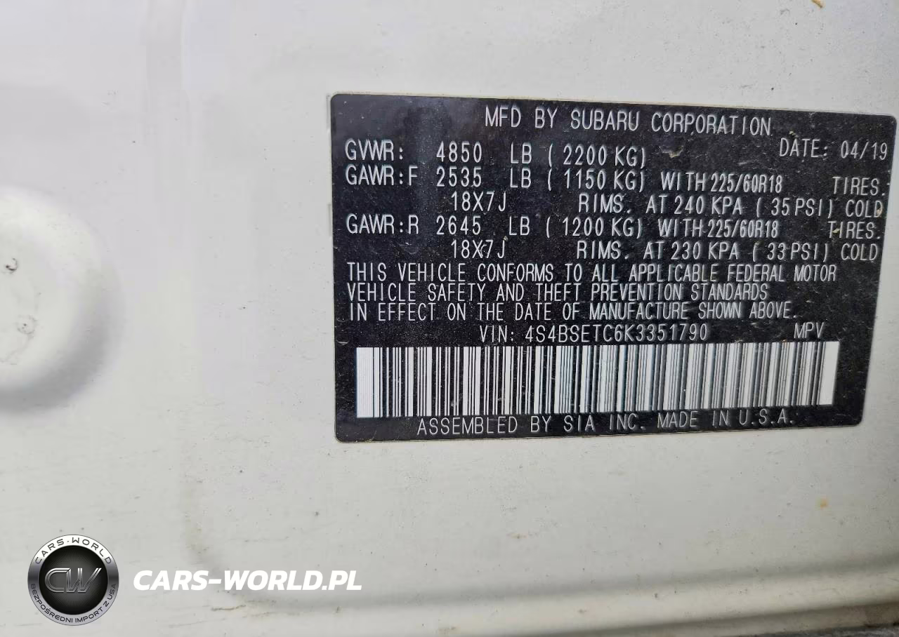 2019 Subaru Outback Touring VIN:4S4BSETC6K3351790 - 13