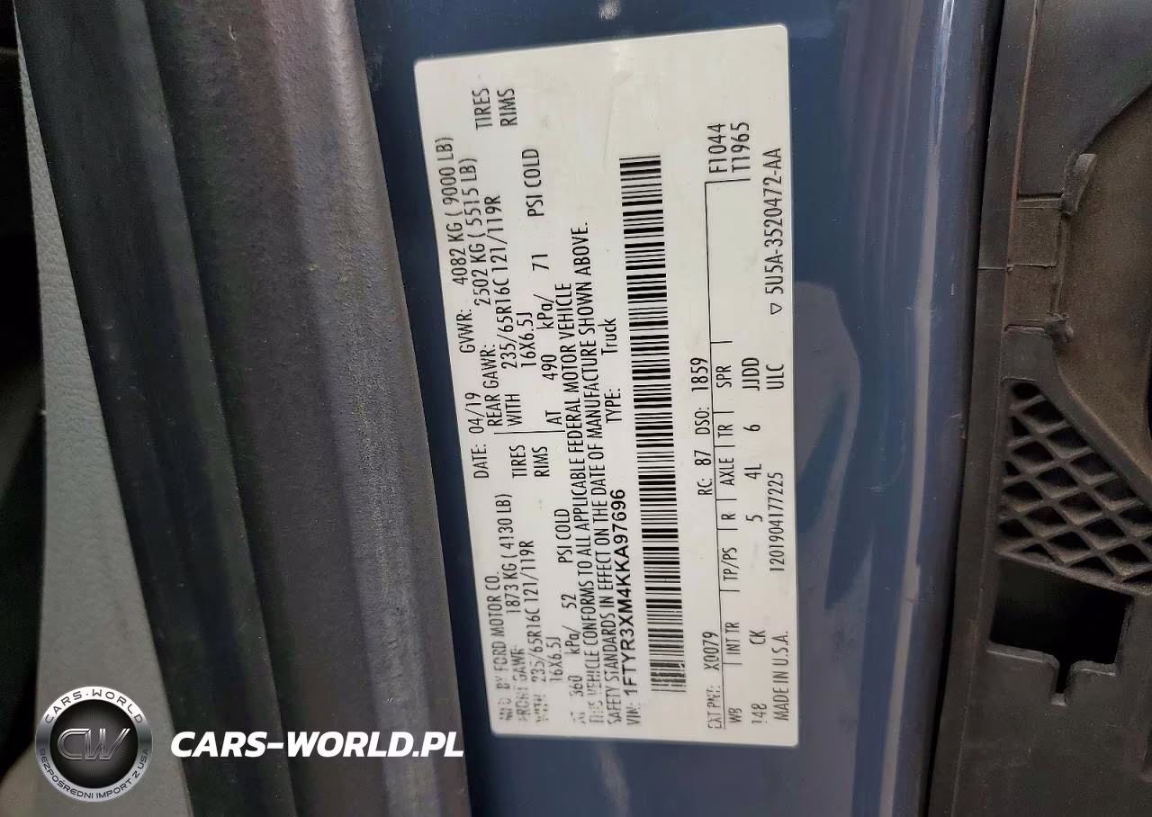 2019 Ford Transit T-250 VIN:1FTYR3XM4KKA97696 - 13