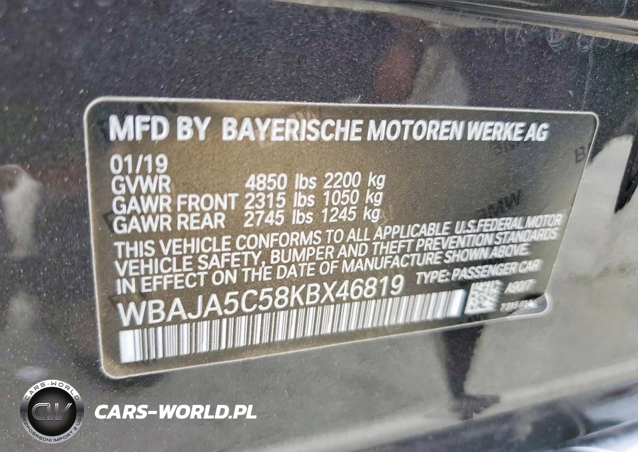 2019 BMW 530 I VIN:WBAJA5C58KBX46819 - 13
