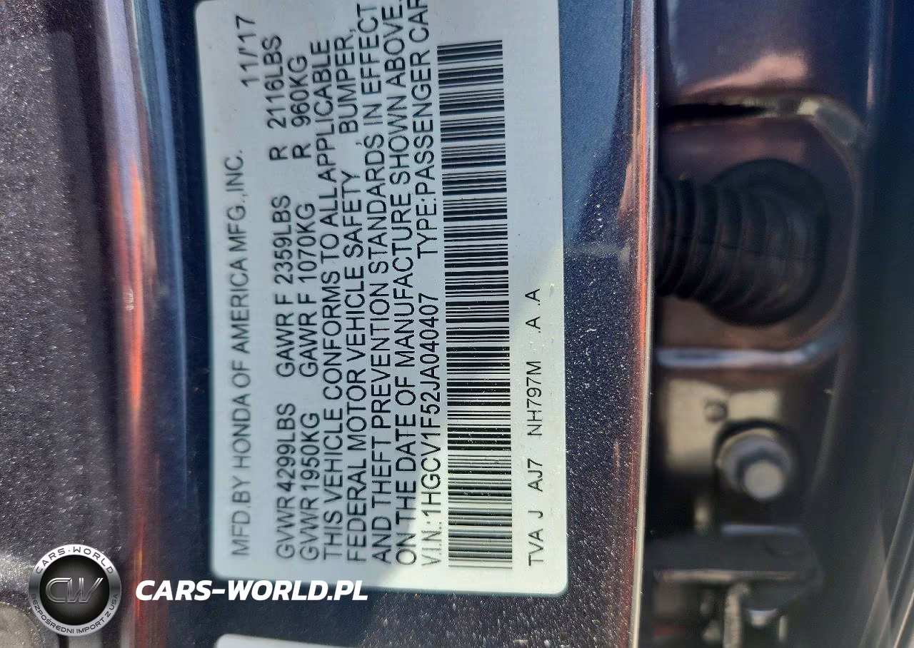 2018 Honda Accord Exl VIN:1HGCV1F52JA040407 - 13