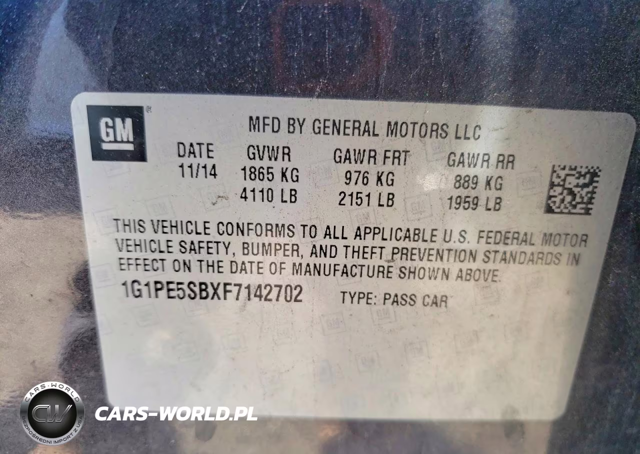 2015 Chevrolet Cruze Lt VIN:1G1PE5SBXF7142702 - 12