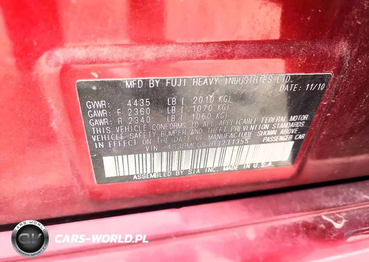 2011 Subaru Legacy 2.5I Premium VIN:4S3BMCG63B3231355 - 12