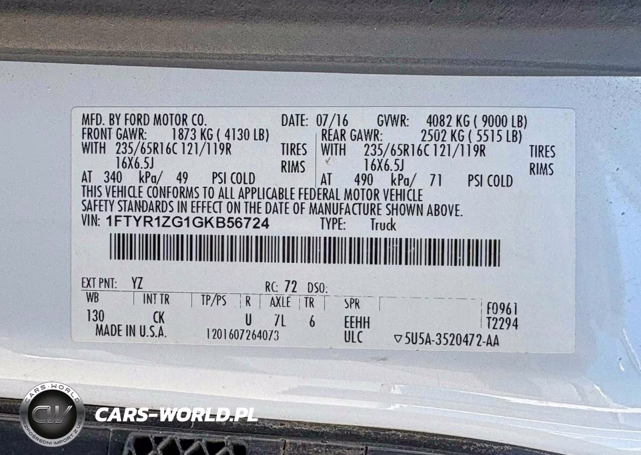 2016 Ford Transit T-250 VIN:1FTYR1ZG1GKB56724 - 10