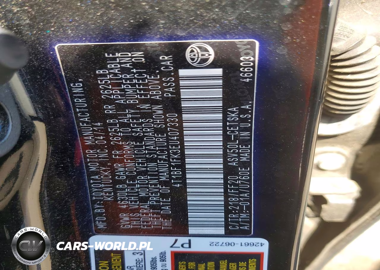 2014 Toyota Camry Se VIN:4T1BF1FK3EU407330 - 12