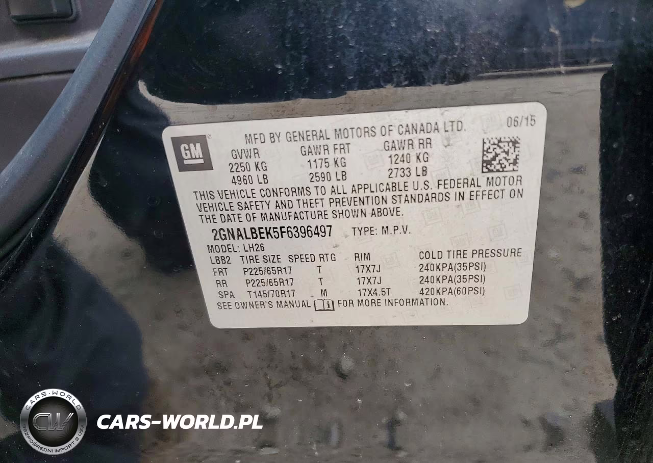 2015 Chevrolet Equinox Lt VIN:2GNALBEK5F6396497 - 13