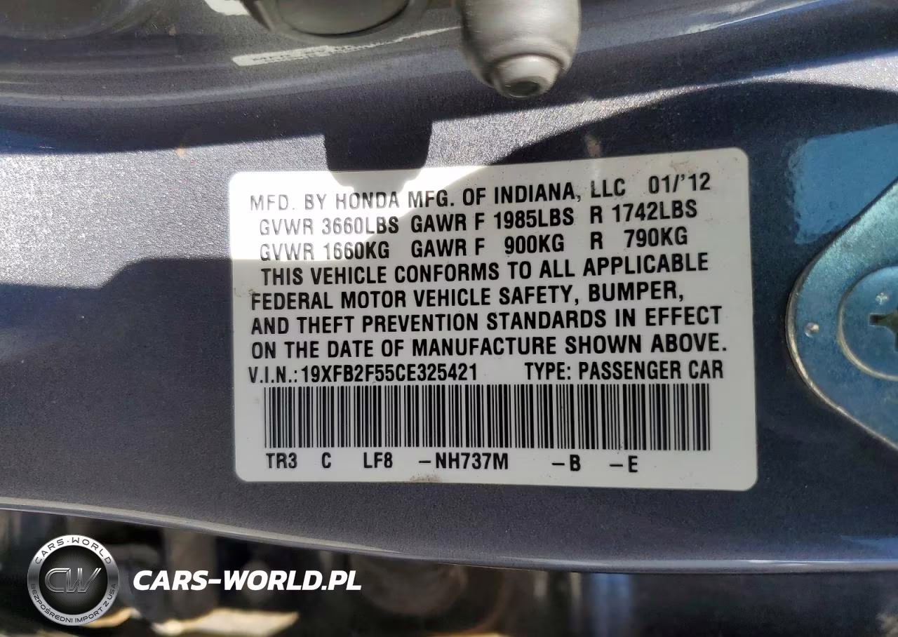 2012 Honda Civic Lx VIN:19XFB2F55CE325421 - 12