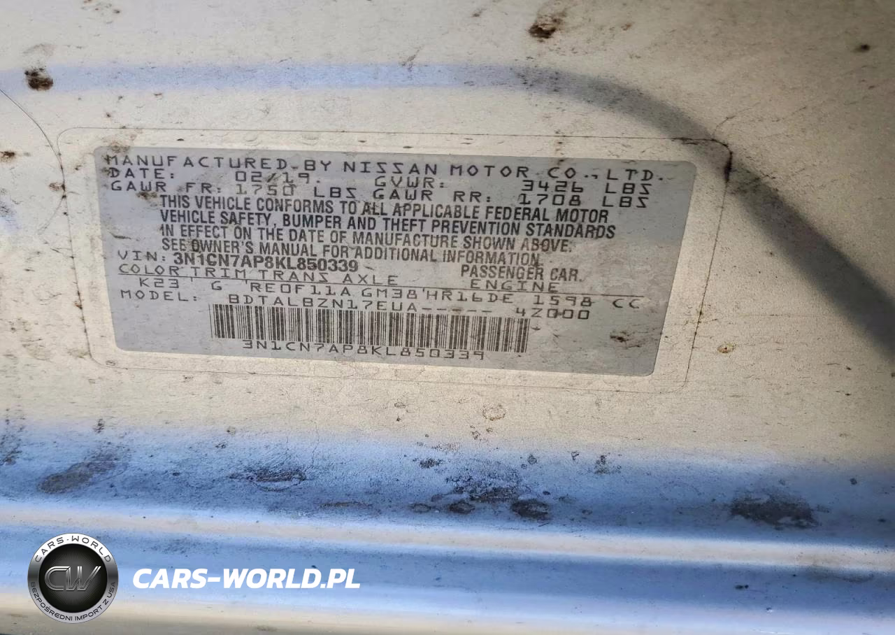 2019 Nissan Versa Sv VIN:3N1CN7AP8KL850339 - 13