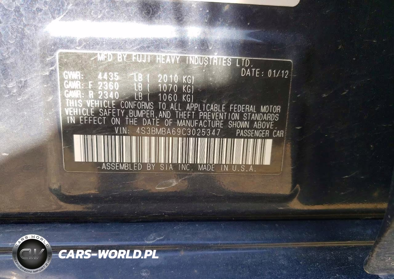 2012 Subaru Legacy 2.5I VIN:4S3BMBA69C3025347 - 12