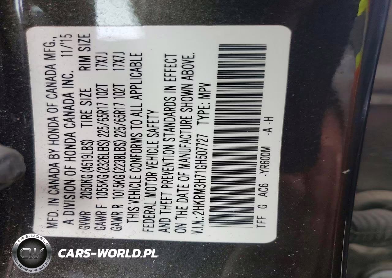2016 Honda Cr-V Exl VIN:2HKRM3H71GH507727 - 14