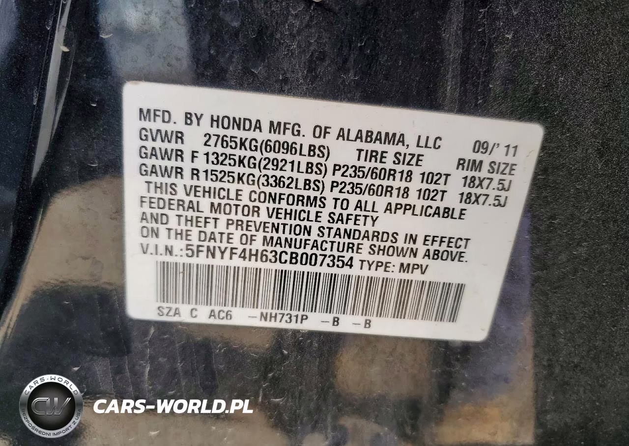 2012 Honda Pilot Exl VIN:5FNYF4H63CB007354 - 13