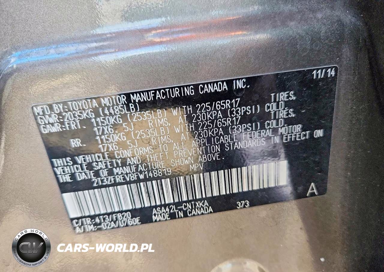 2015 Toyota Rav4 Le VIN:2T3ZFREV8FW148819 - 14