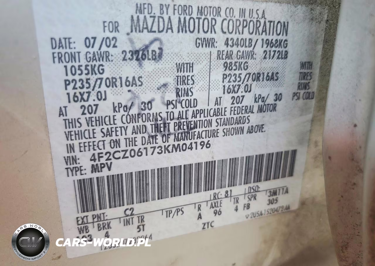 2003 Mazda Tribute Es VIN:4F2CZ06173KM04196 - 12