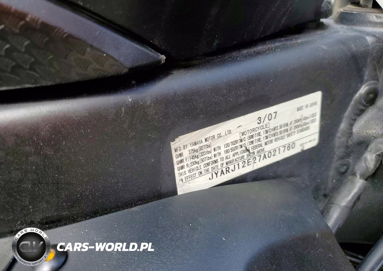 2007 Yamaha Yzfr6 L VIN:JYARJ12E27A021760 - 8