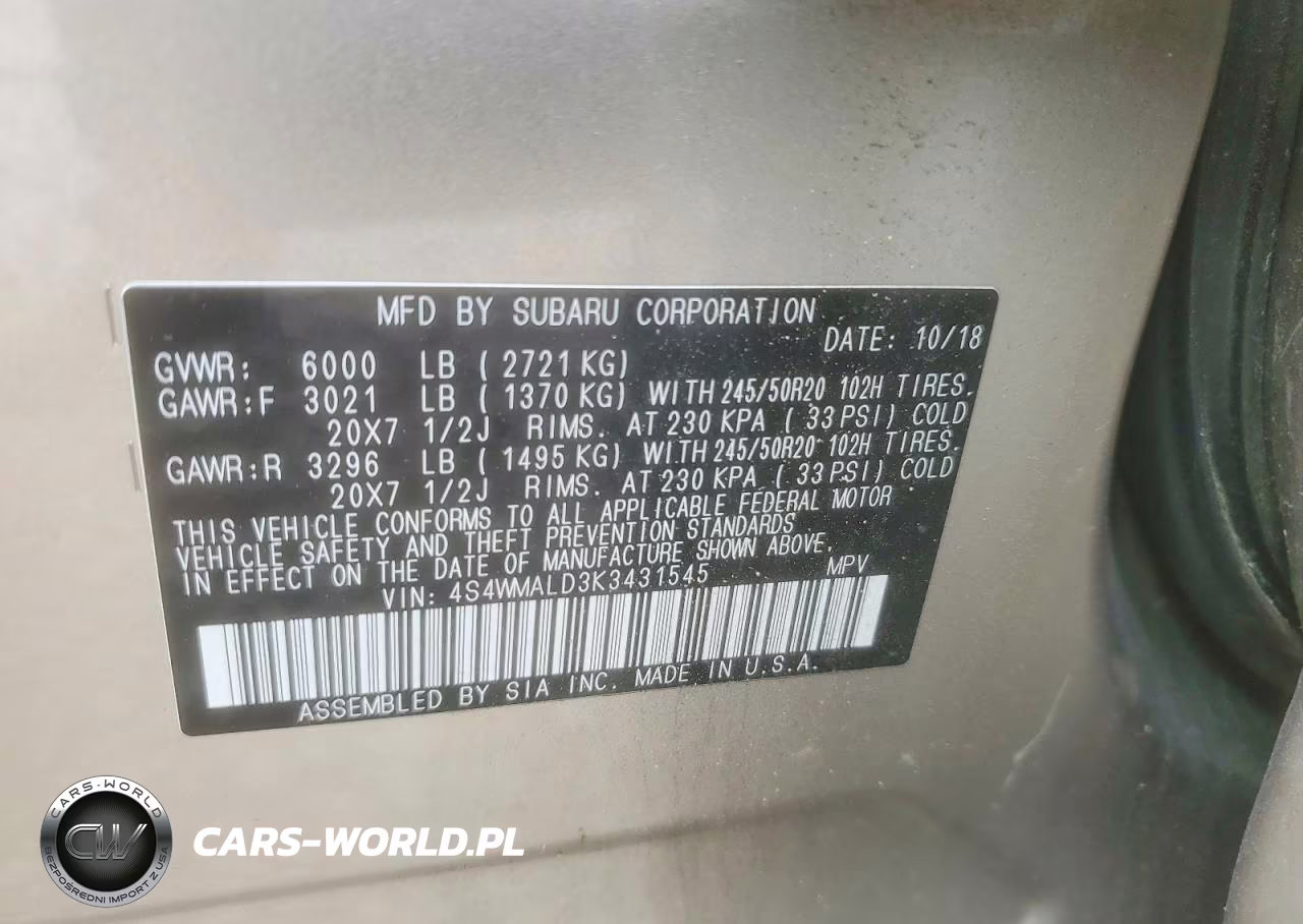 2019 Subaru Ascent Limited VIN:4S4WMALD3K3431545 - 13