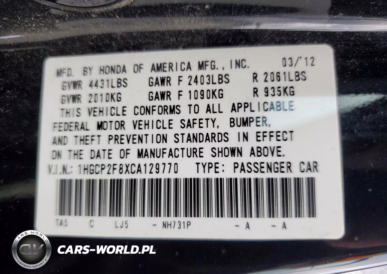 2012 Honda Accord Exl VIN:1HGCP2F8XCA129770 - 13