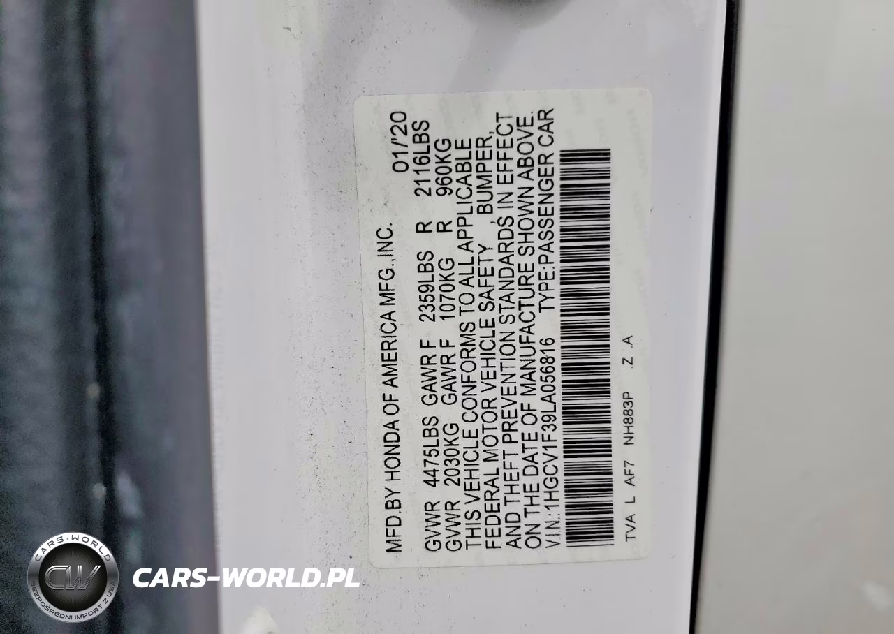 2020 Honda Accord Sport VIN:1HGCV1F39LA056816 - 12