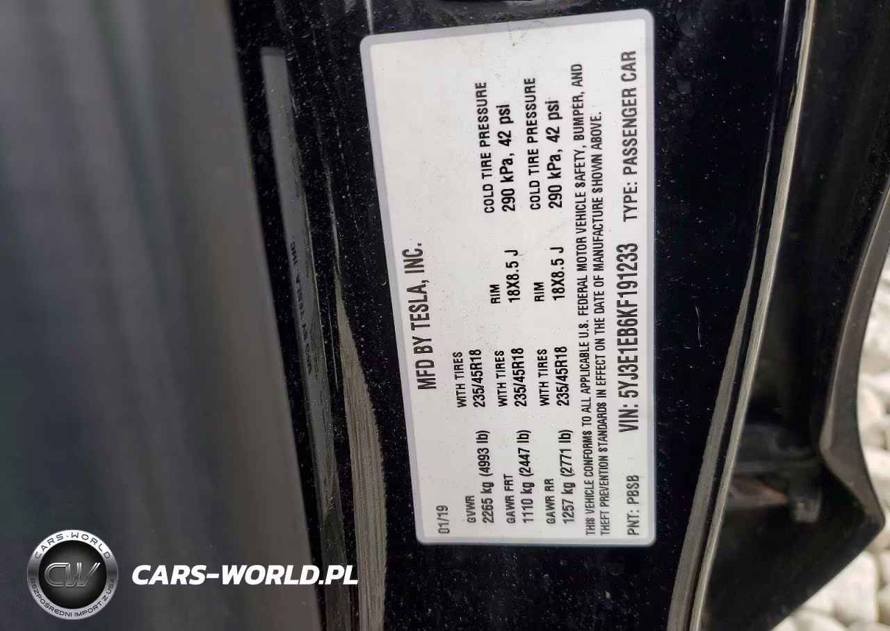 2019 Tesla Model 3 VIN:5YJ3E1EB6KF191233 - 12