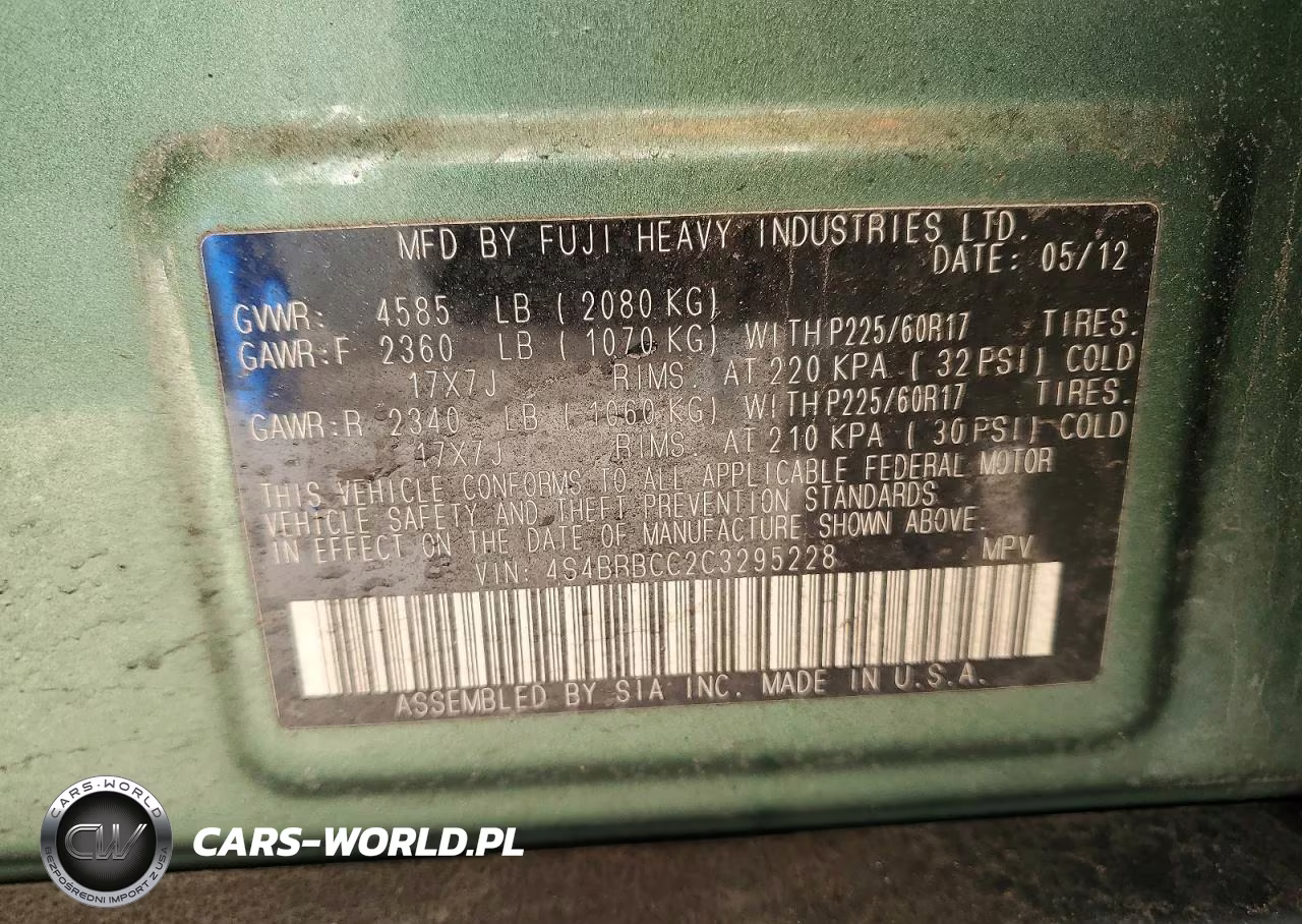 2012 Subaru Outback 2.5I Premium VIN:4S4BRBCC2C3295228 - 12