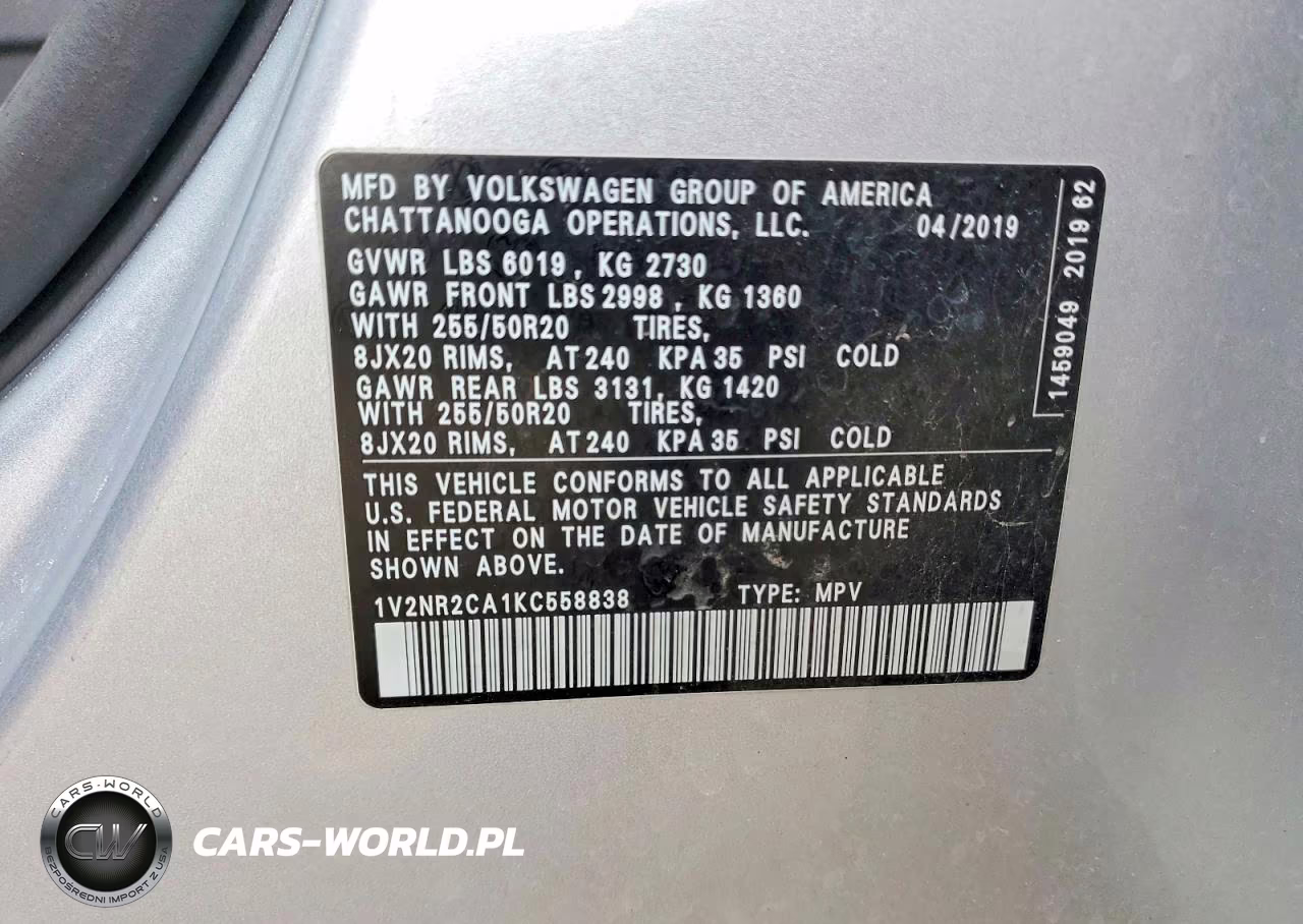 2019 Volkswagen Atlas Sel Premium VIN:1V2NR2CA1KC558838 - 13