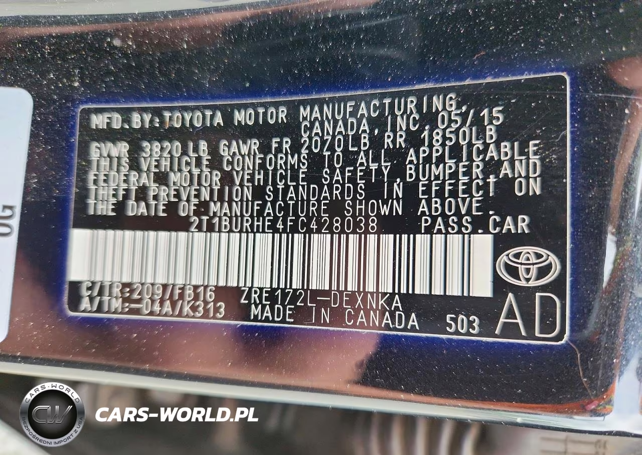 2015 Toyota Corolla Le Plus VIN:2T1BURHE4FC428038 - 12