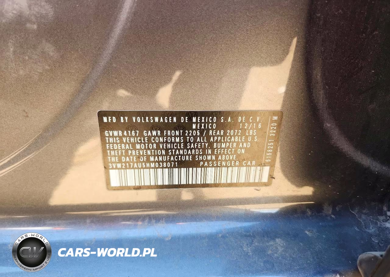 2017 Volkswagen Golf S VIN:3VW217AU5HM038071 - 12