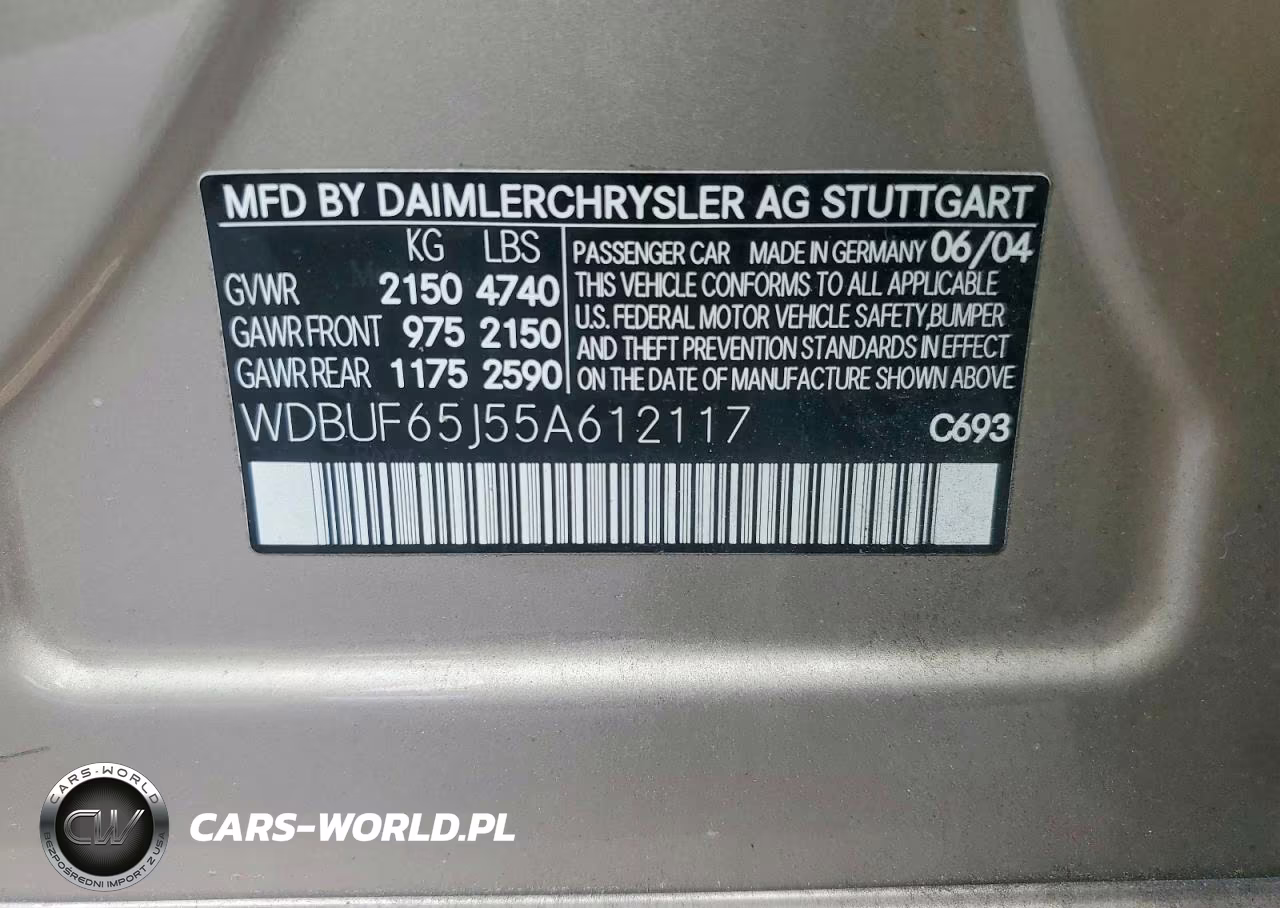 2005 Merz Uk VIN:WDBUF65J55A612117 - 12