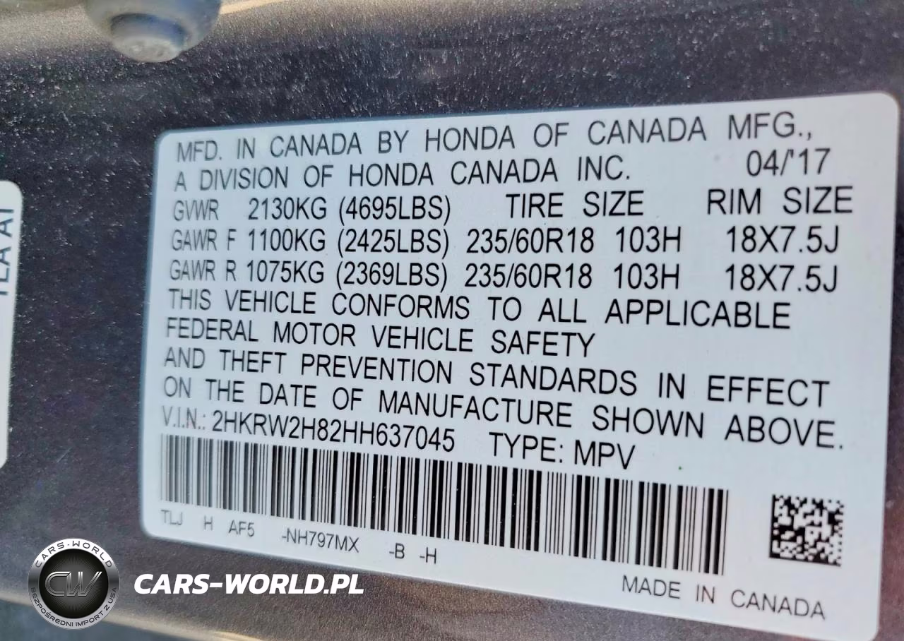2017 Honda Cr-V Exl VIN:2HKRW2H82HH637045 - 13