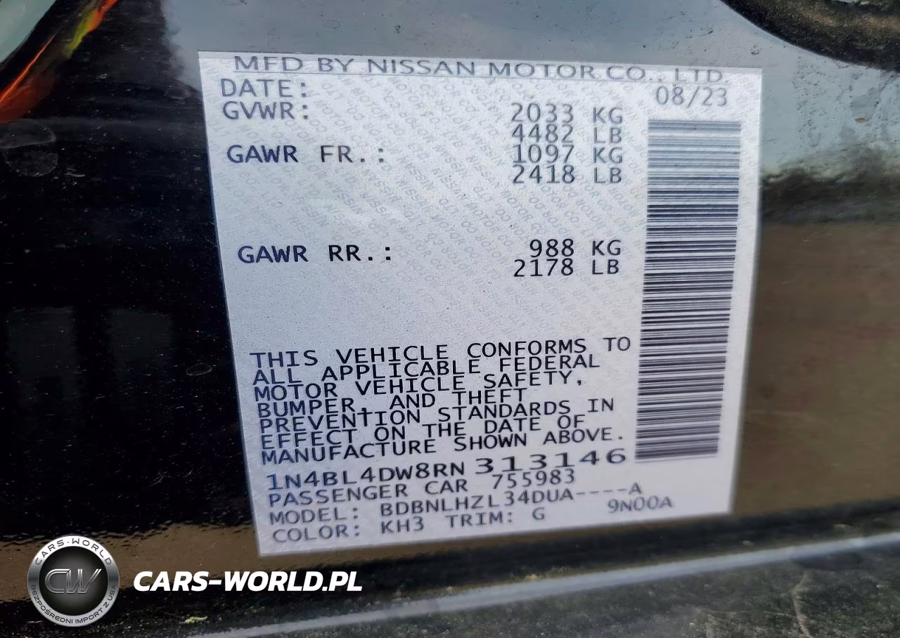 2024 Nissan Altima Sv VIN:1N4BL4DW8RN313146 - 12