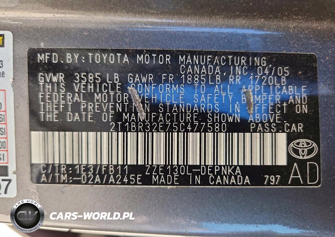 2005 Toyota Corolla Le VIN:2T1BR32E75C477580 - 12