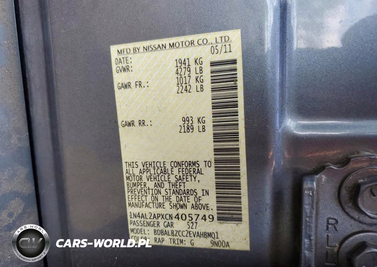 2012 Nissan Altima VIN:1N4AL2APXCN405749 - 13