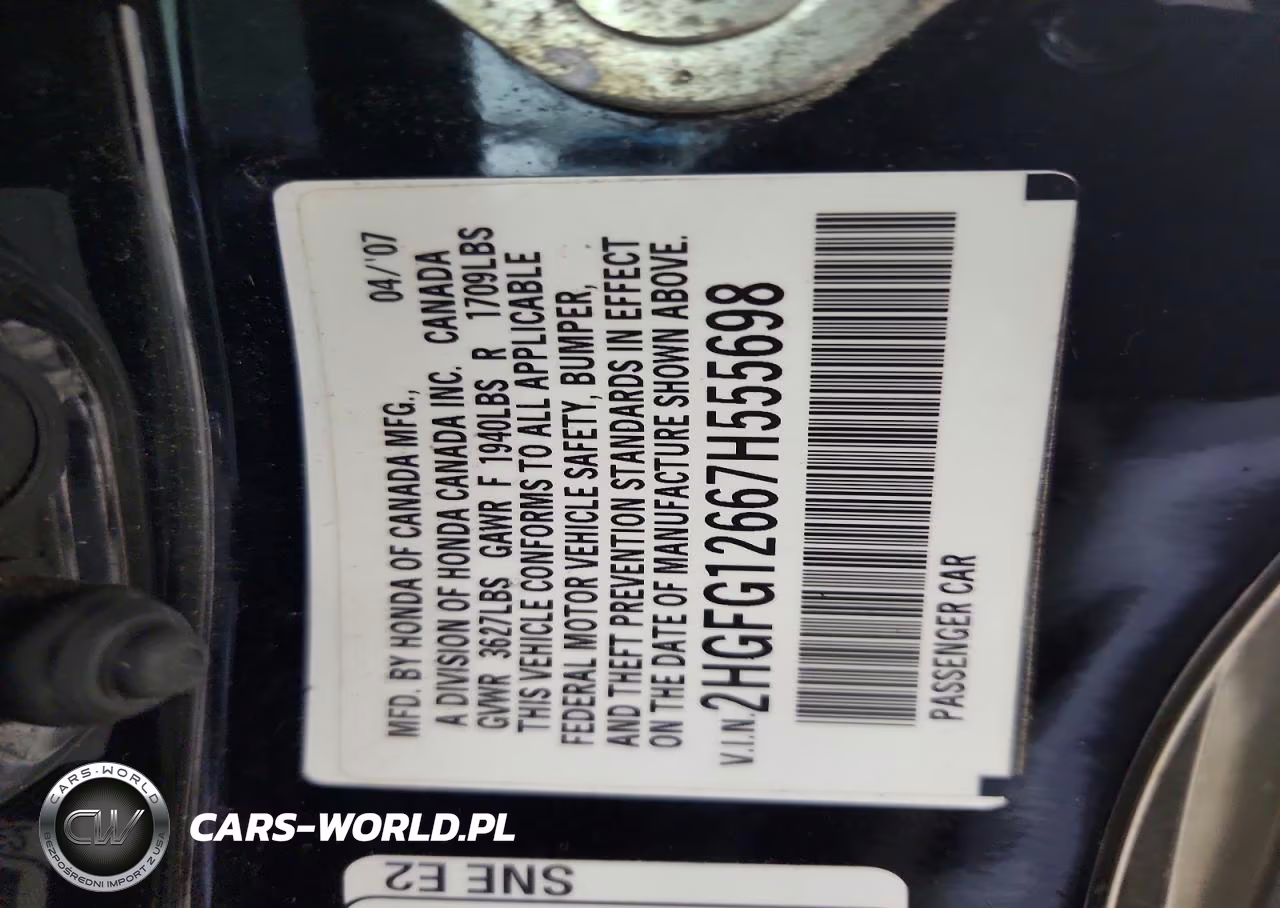 2007 Honda Civic Lx VIN:2HGFG12667H555698 - 12