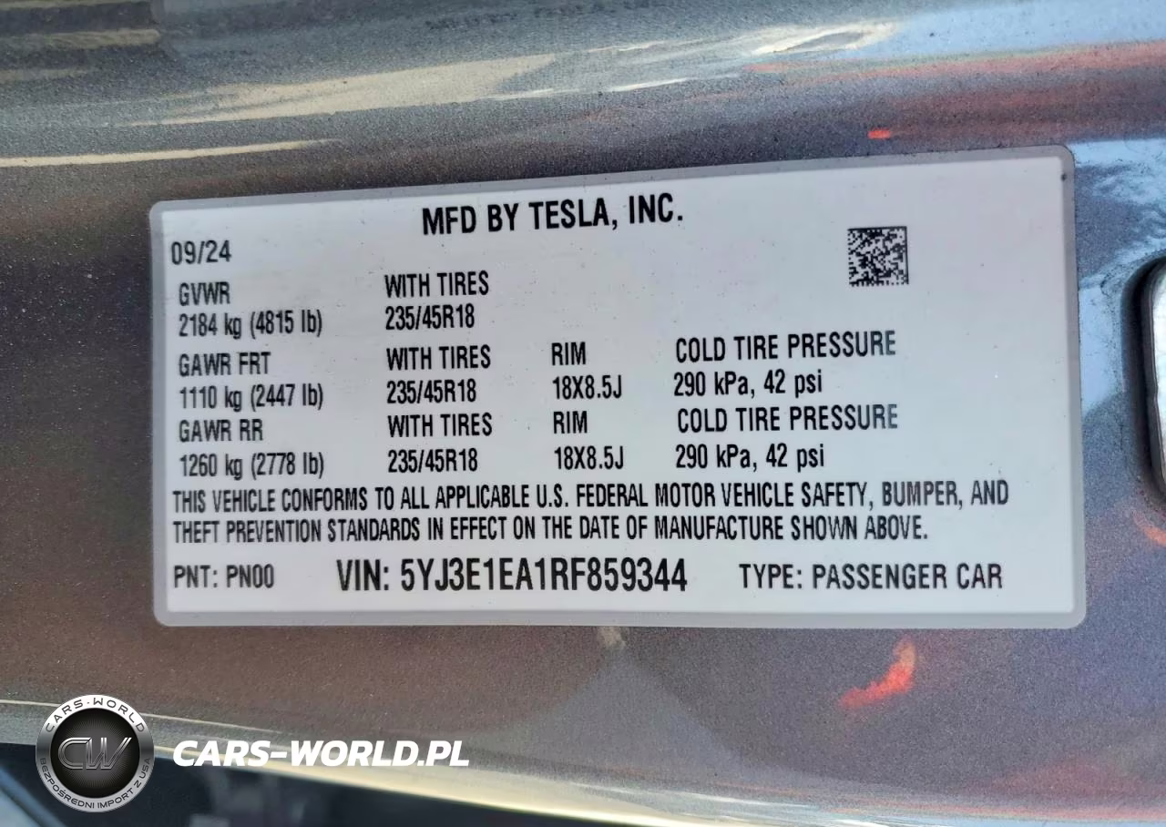 2024 Tesla Model 3 VIN:5YJ3E1EA1RF859344 - 12