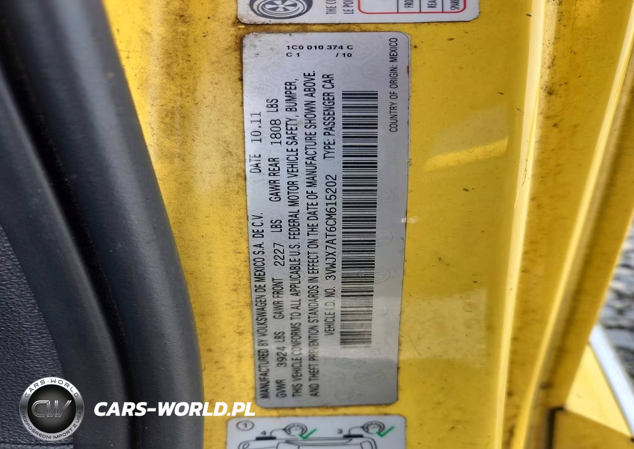 2012 Volkswagen Beetle VIN:3VWJX7AT6CM615202 - 12