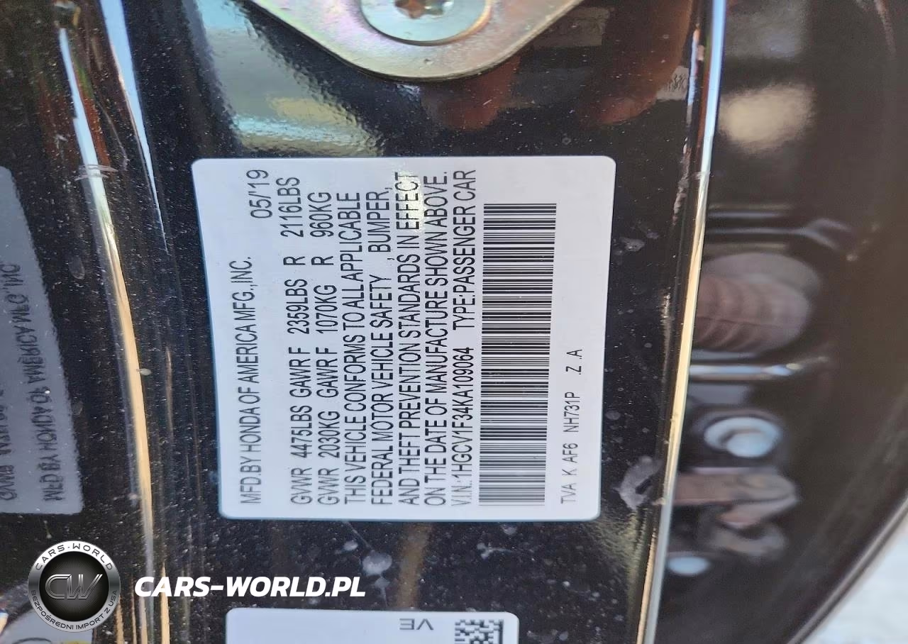 2019 Honda Accord Sport VIN:1HGCV1F34KA109064 - 12