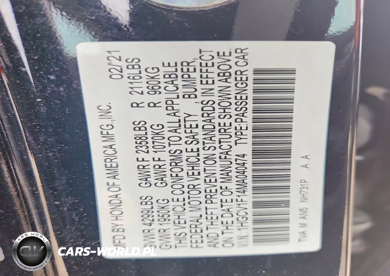 2021 Honda Accord Lx VIN:1HGCV1F14MA040474 - 12