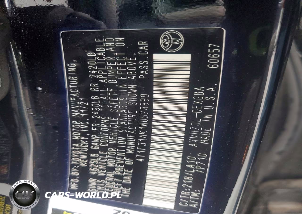 2022 Toyota Camry Xle VIN:4T1F31AK1NU578899 - 12