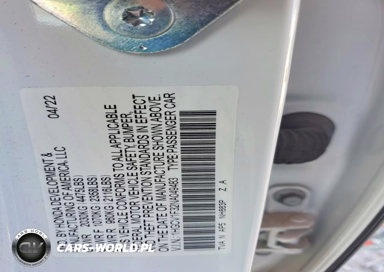 2022 Honda Accord Sport VIN:1HGCV1F32NA049483 - 12