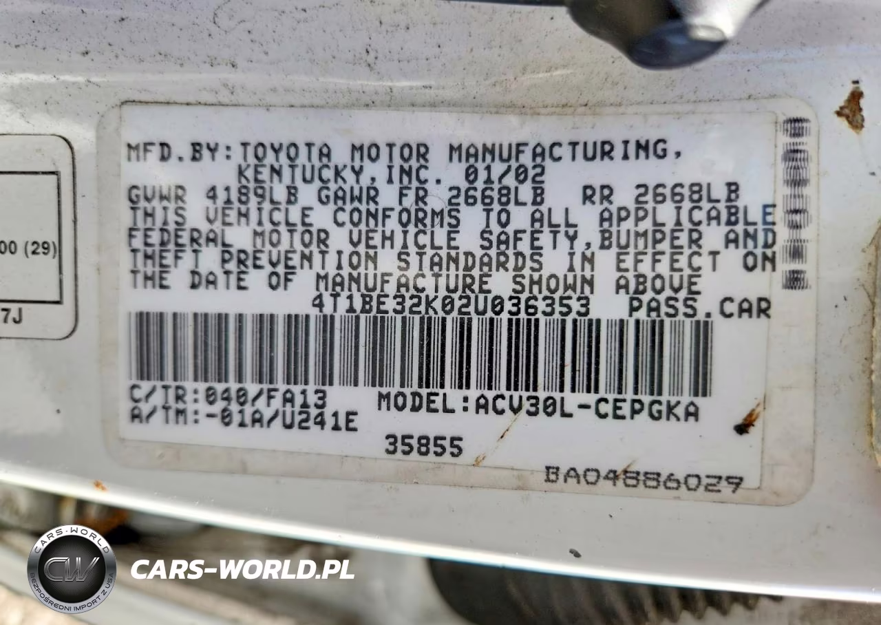 2002 Toyota Camry Xle VIN:4T1BE32K02U036353 - 12