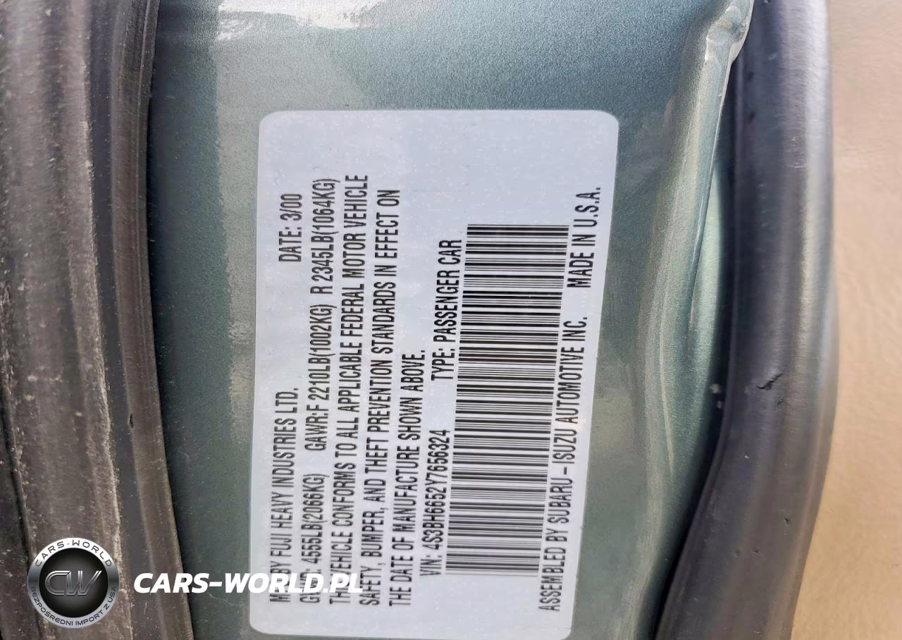 2000 Subaru Legacy Outback VIN:4S3BH6652Y7656324 - 12