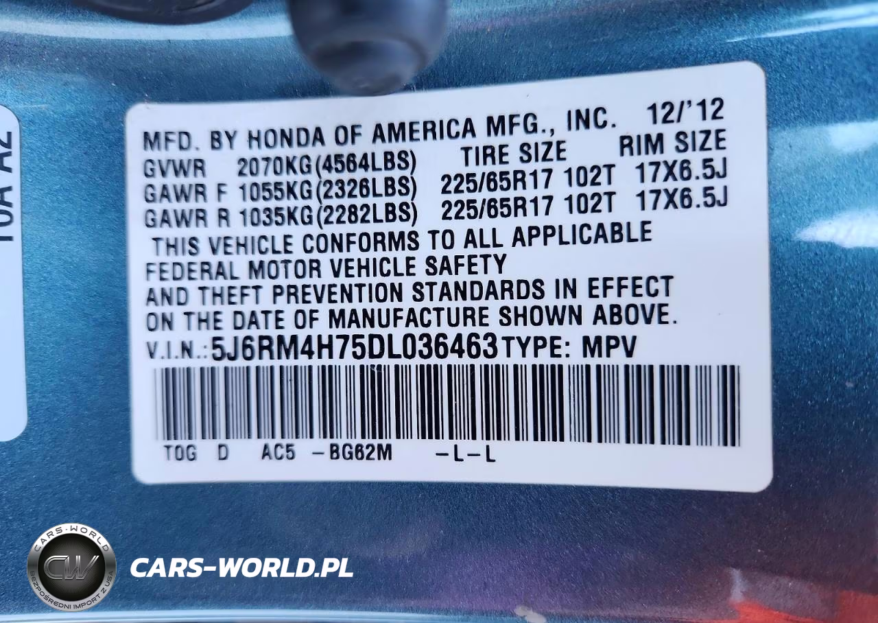 2013 Honda Cr-V Exl VIN:5J6RM4H75DL036463 - 13