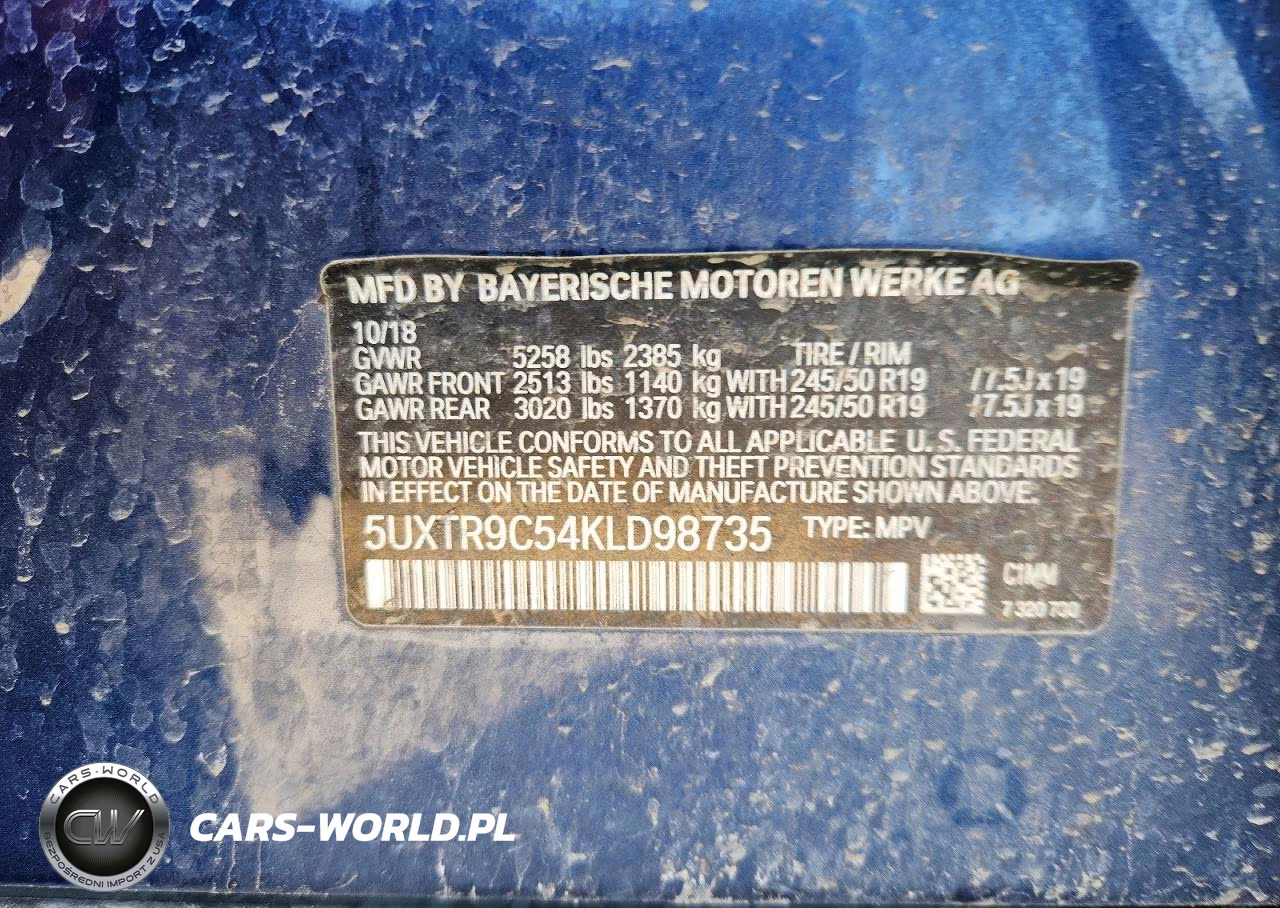 2019 BMW X3 xDrive30I VIN:5UXTR9C54KLD98735 - 12