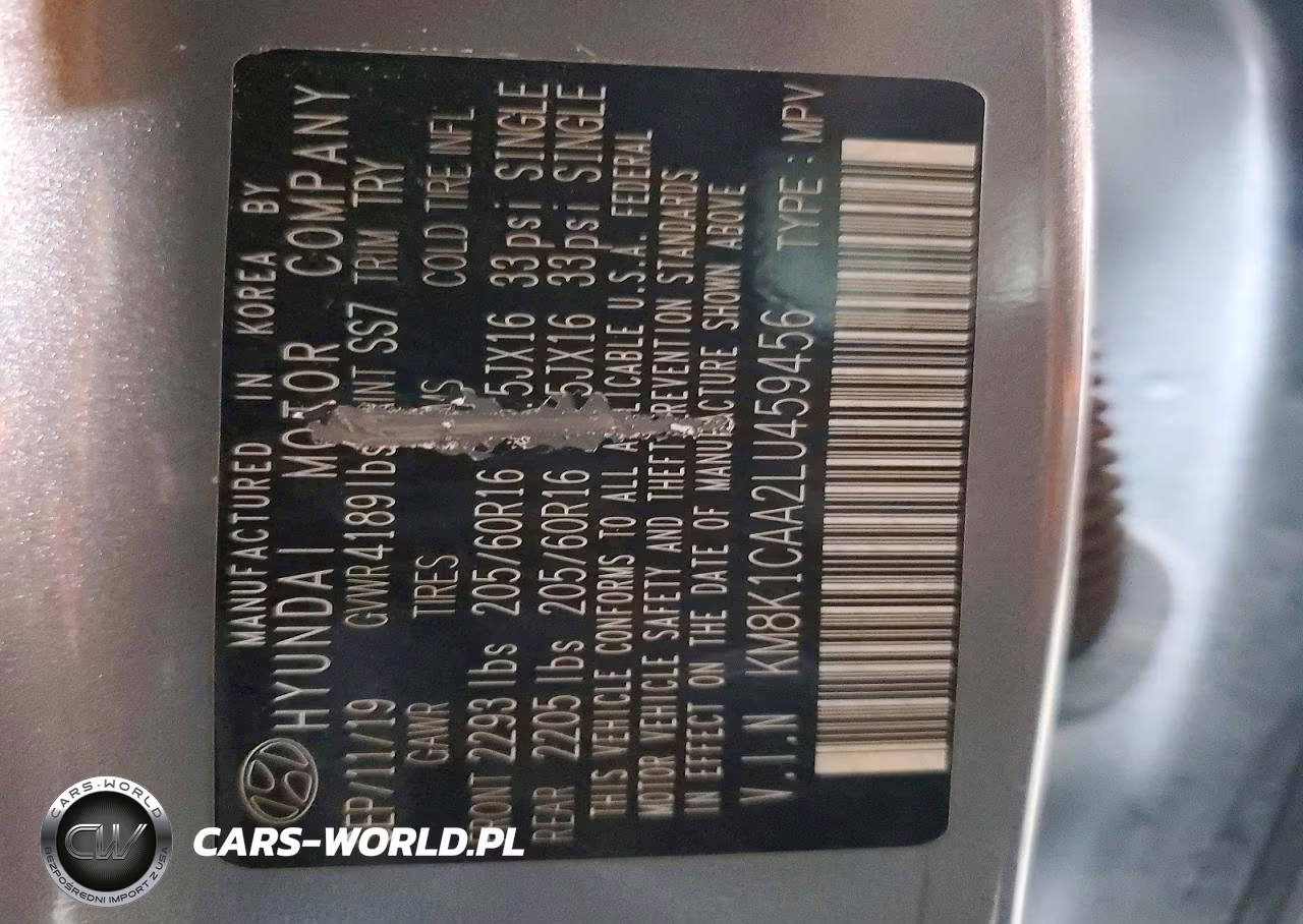 2020 Hyundai Kona Se VIN:KM8K1CAA2LU459456 - 12