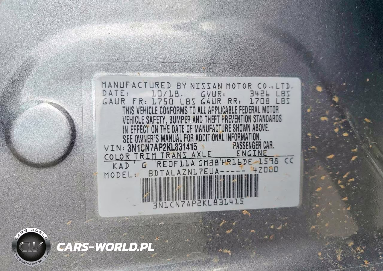 2019 Nissan Versa S Plus VIN:3N1CN7AP2KL831415 - 12