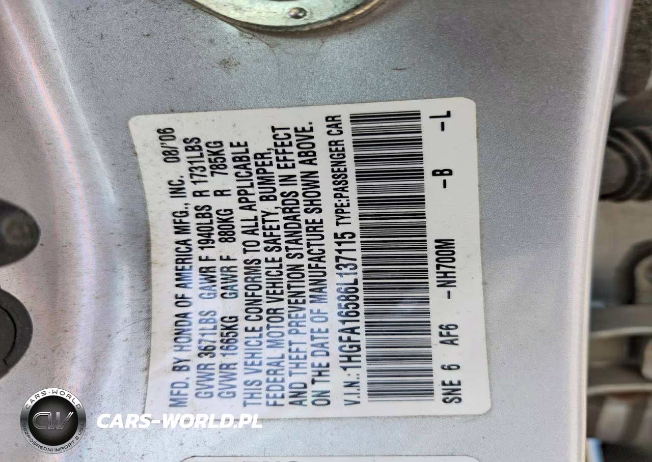2006 Honda Civic Lx VIN:1HGFA16586L137115 - 12