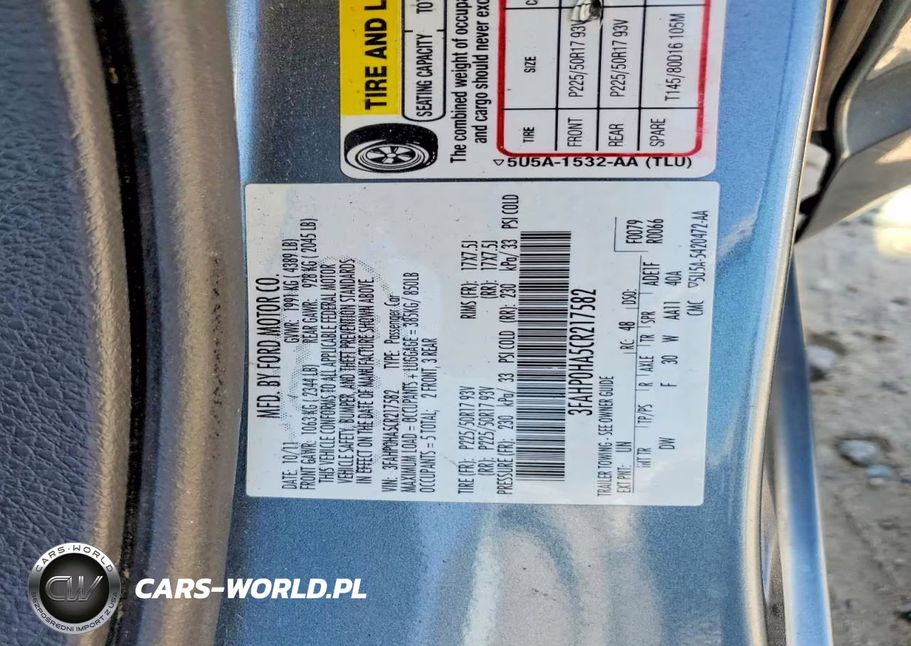 2012 Ford Fusion Se VIN:3FAHP0HA5CR217582 - 12