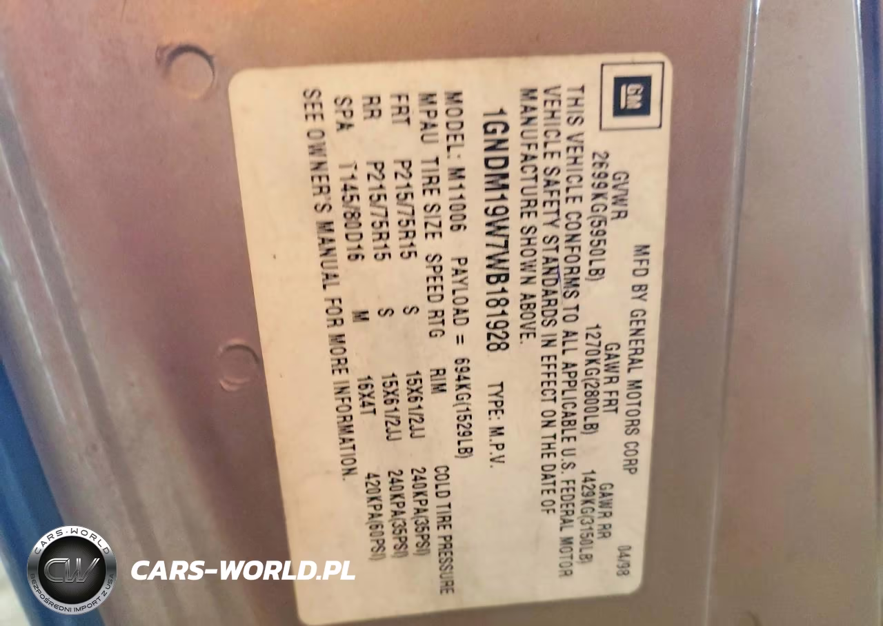 1998 Chevrolet Astro VIN:1GNDM19W7WB181928 - 13