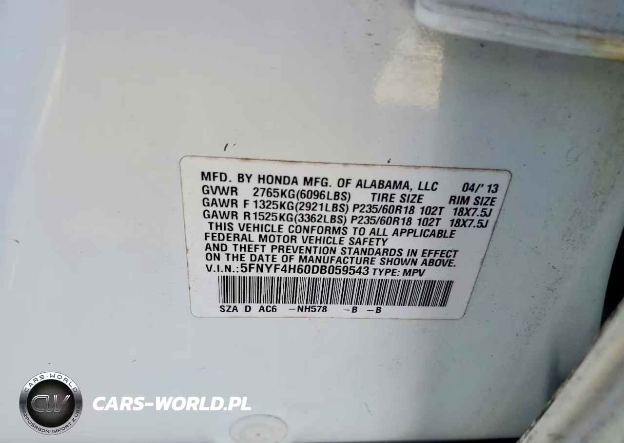 2013 Honda Pilot Exl VIN:5FNYF4H60DB059543 - 13