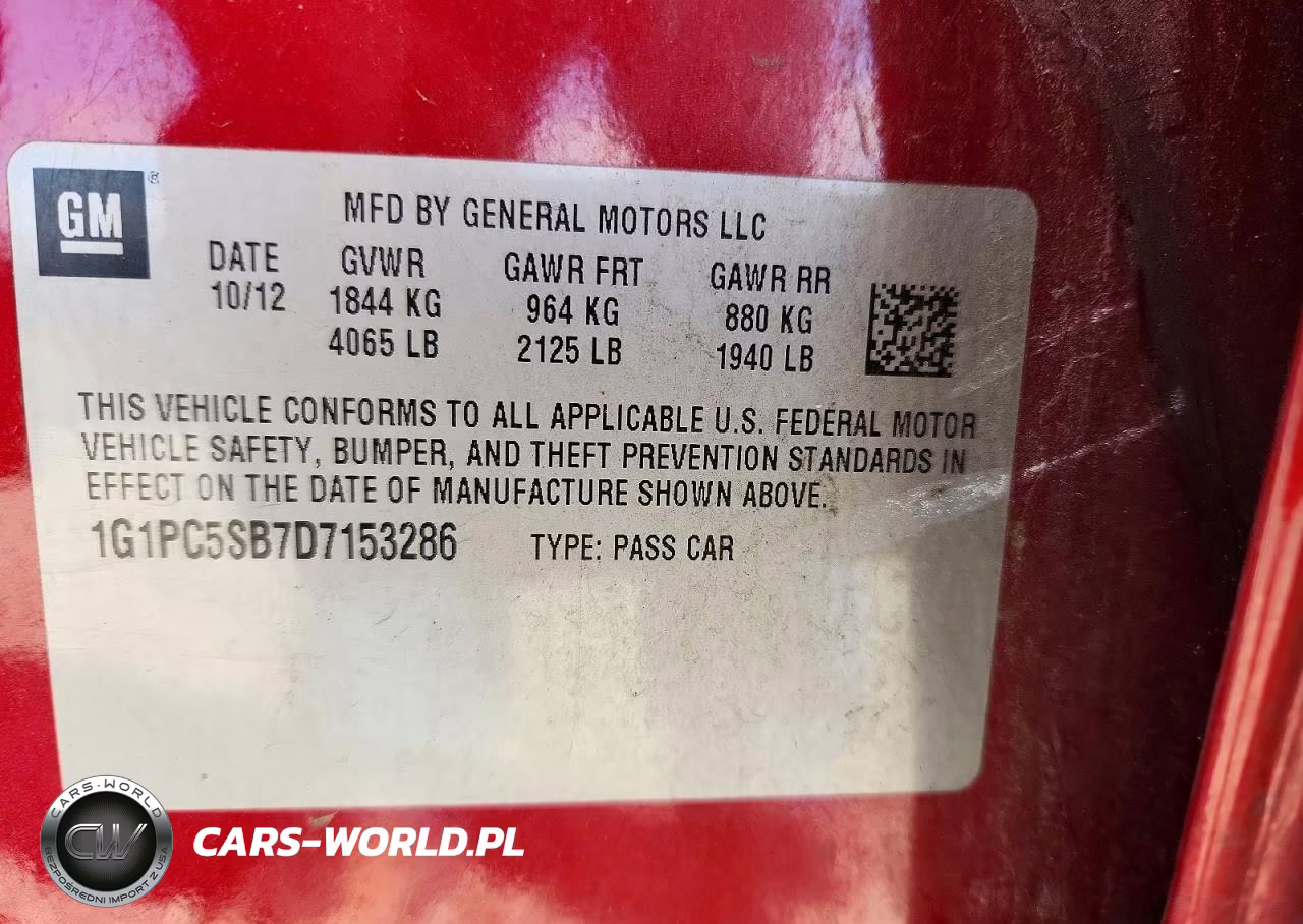 2013 Chevrolet Cruze Lt VIN:1G1PC5SB7D7153286 - 12