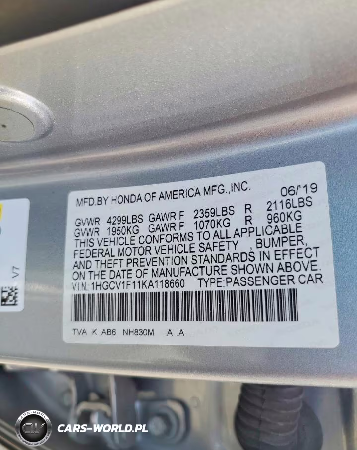 2019 Honda Accord Lx VIN:1HGCV1F11KA118660 - 12