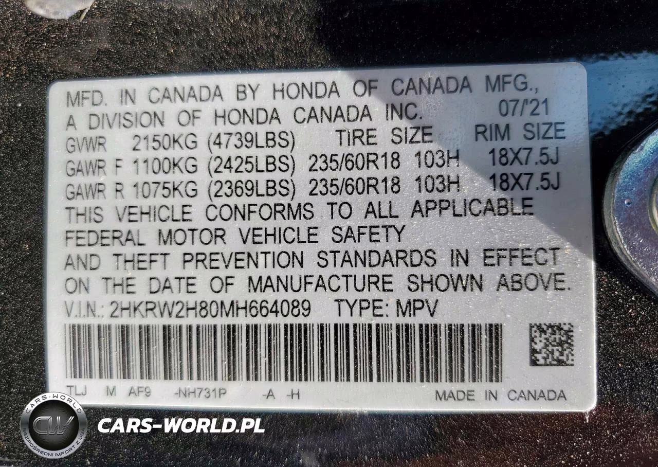 2021 Honda Cr-V Exl VIN:2HKRW2H80MH664089 - 13
